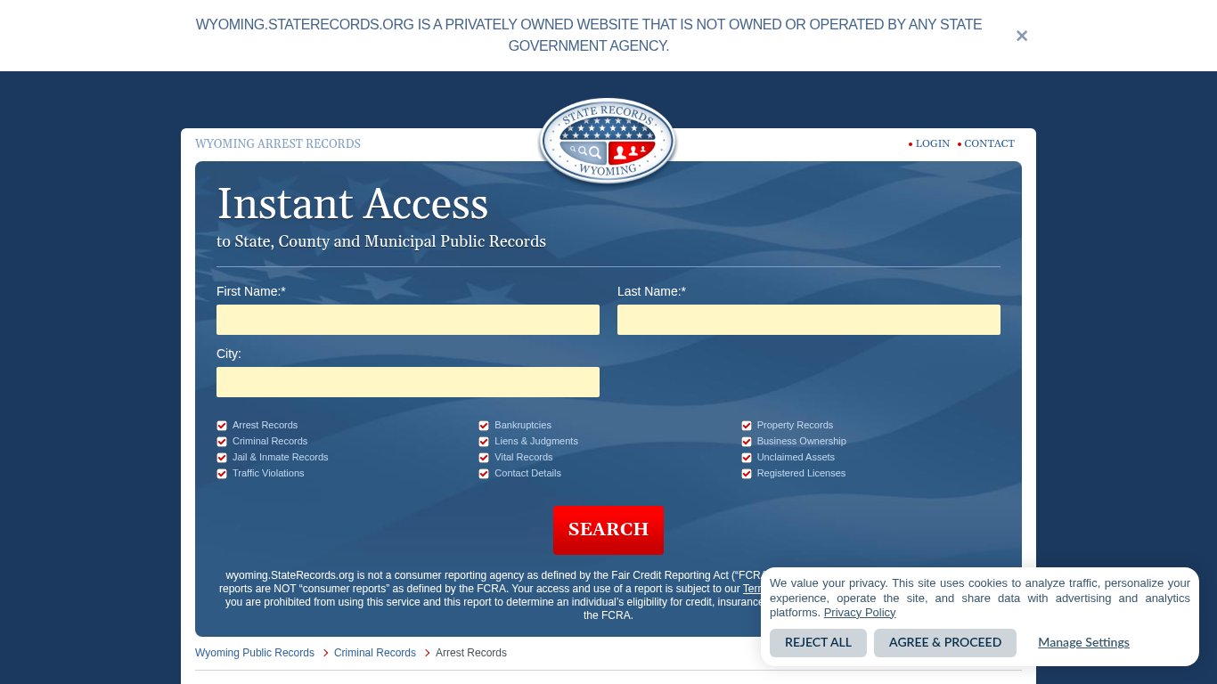 Wyoming Arrest Records | StateRecords.org