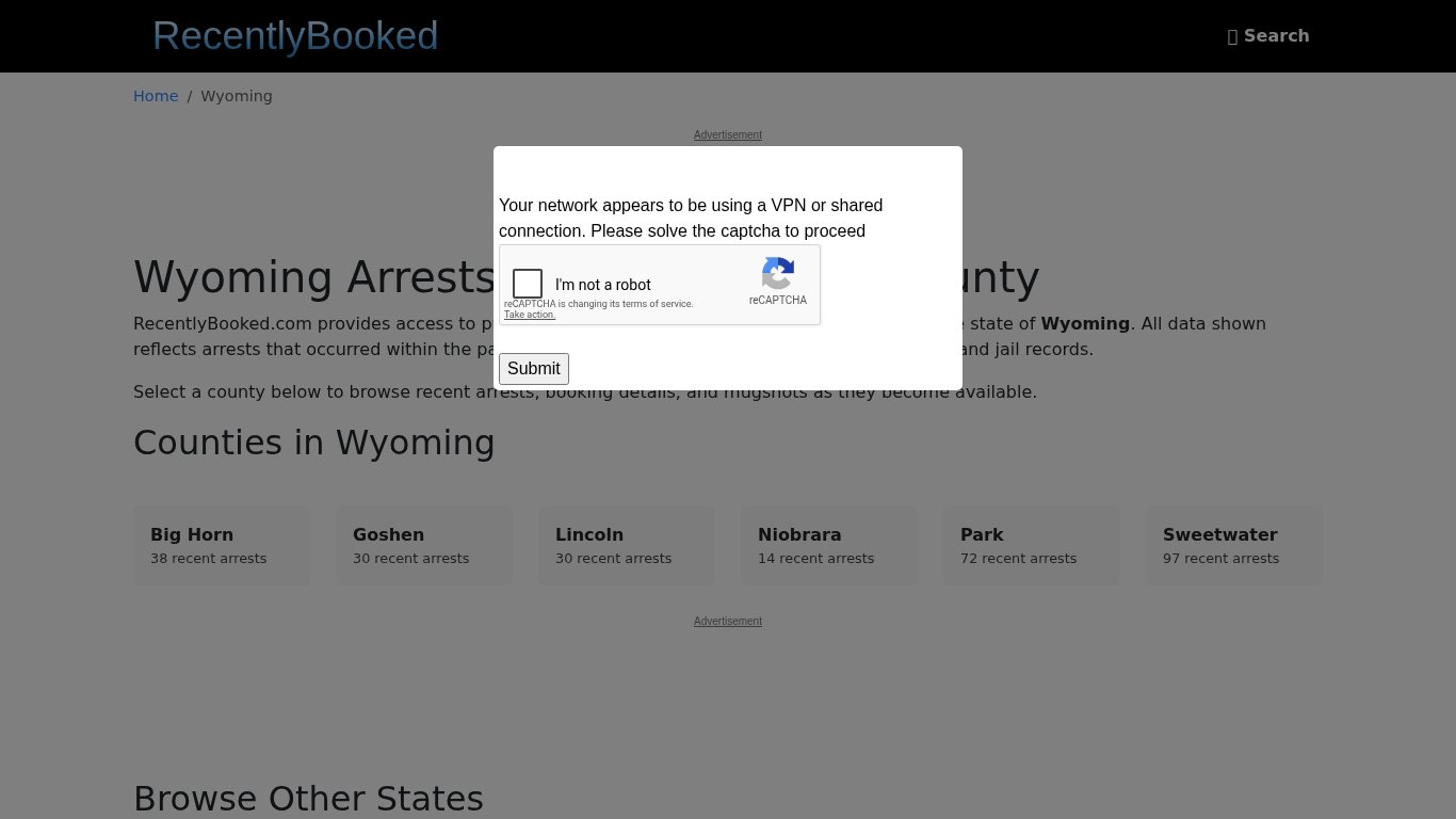 Recent bookings, Arrests, Mugshots in Wyoming - Recently Booked